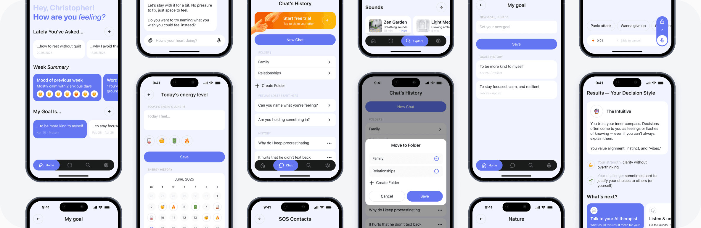 ai psychologist mobile app screens overview